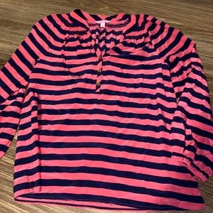 Lilly Pulitzer 100% silk navy and pink blouse